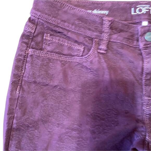 Ann Taylor Loft Modern Skinny floral embroidery print burgundy jeans 26/2 - Picture 9 of 10